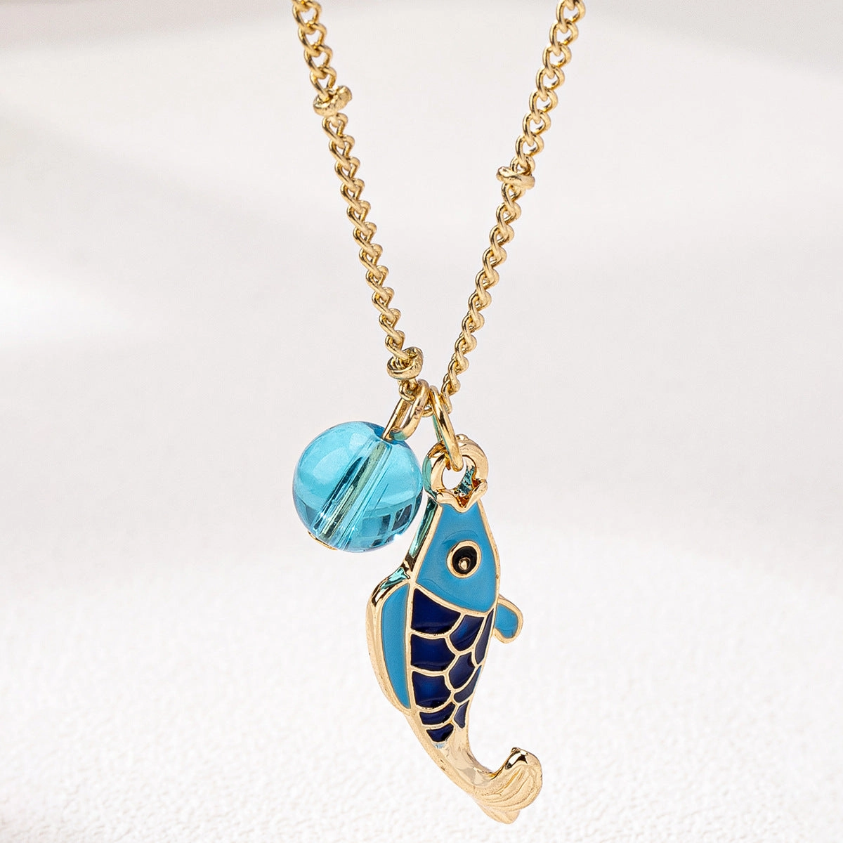 Wholesale Fashion Trend Marine Life Oil Drop Blue Fish Koi Pendant Necklace