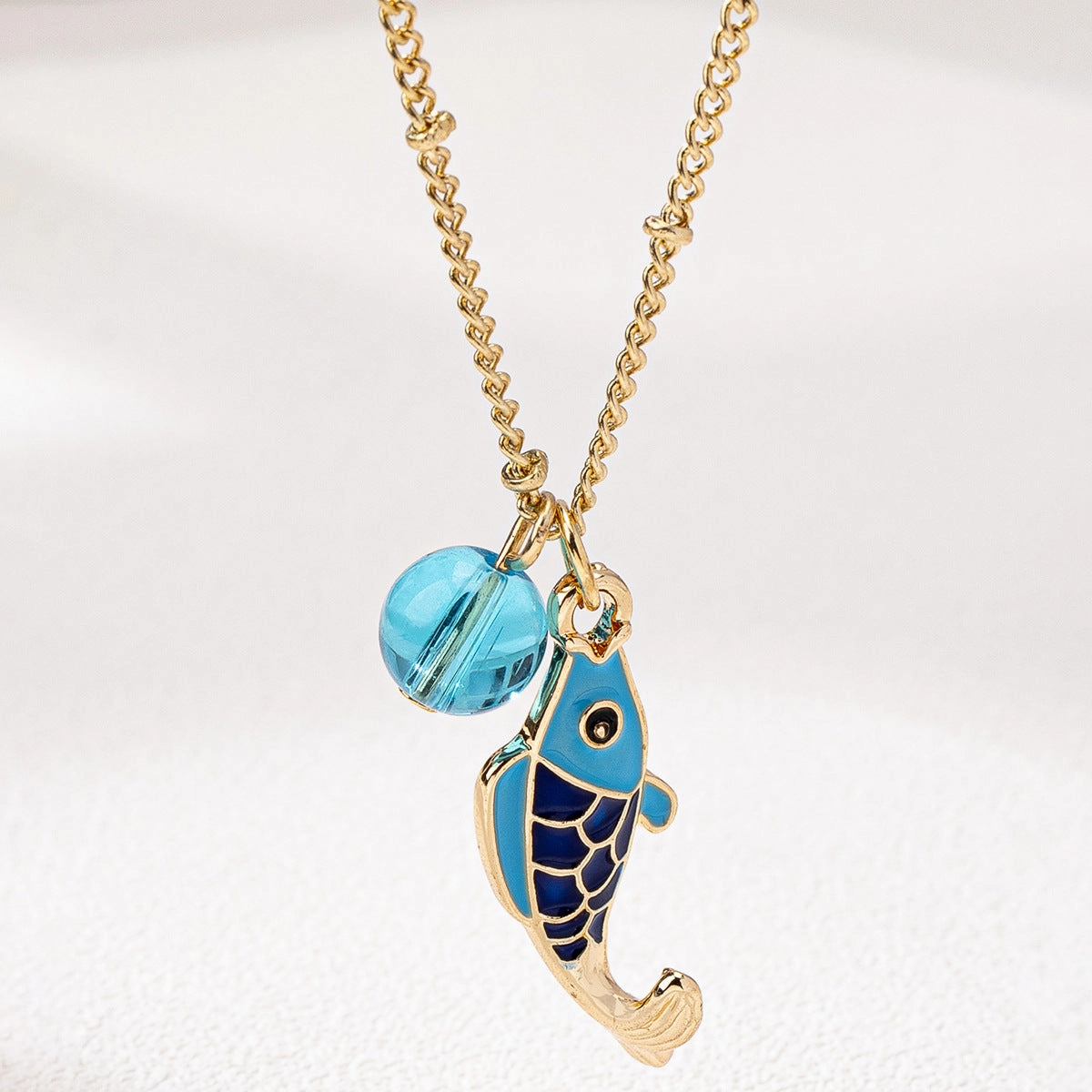 Wholesale Fashion Trend Marine Life Oil Drop Blue Fish Koi Pendant Necklace