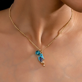Wholesale Fashion Trend Marine Life Oil Drop Blue Fish Koi Pendant Necklace