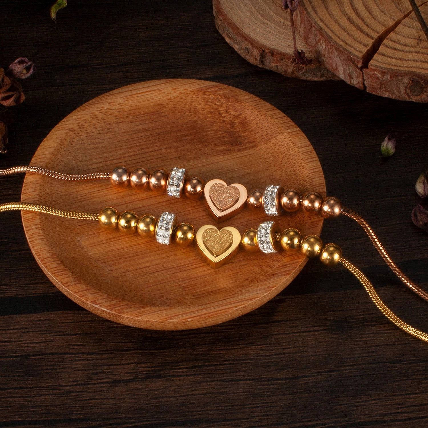 Wholesale Fashion Zircon Three-dimensional Frosted Heart Stainless Steel Beaded Bracelet