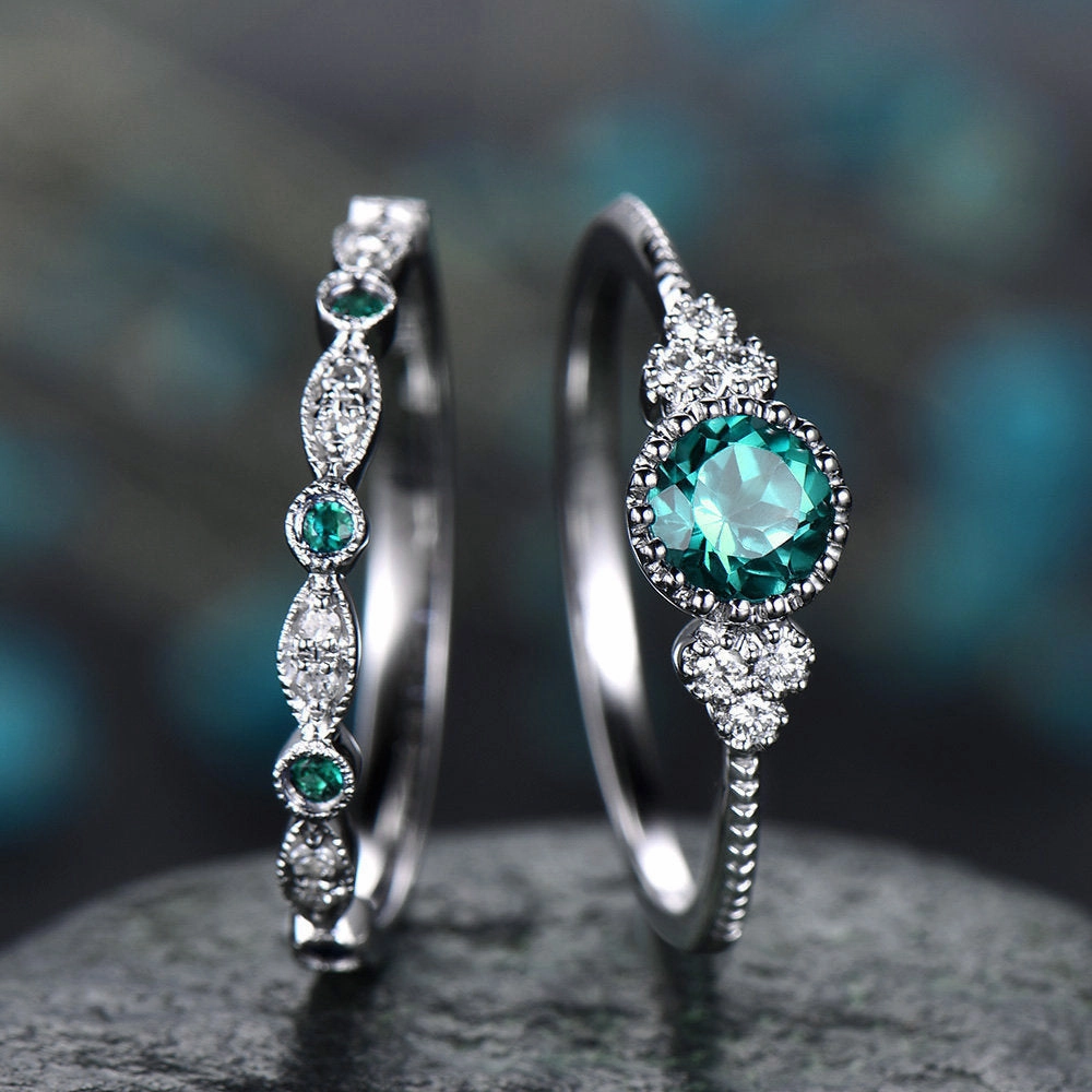 Wholesale Fashion Zircon Two Piece Micropaved Emerald Ring