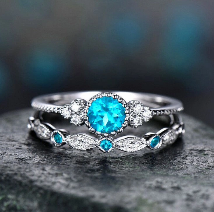 Wholesale Fashion Zircon Two Piece Micropaved Emerald Ring