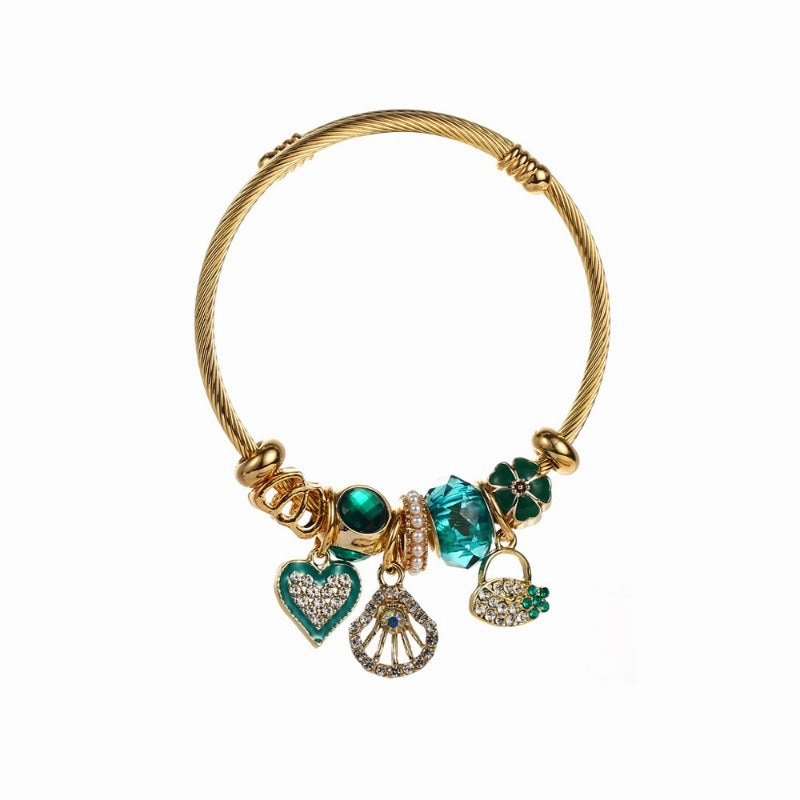 Wholesale Fashionable All-match Diamond Stainless Steel Heart Pendant Couple Adjustable Bracelet