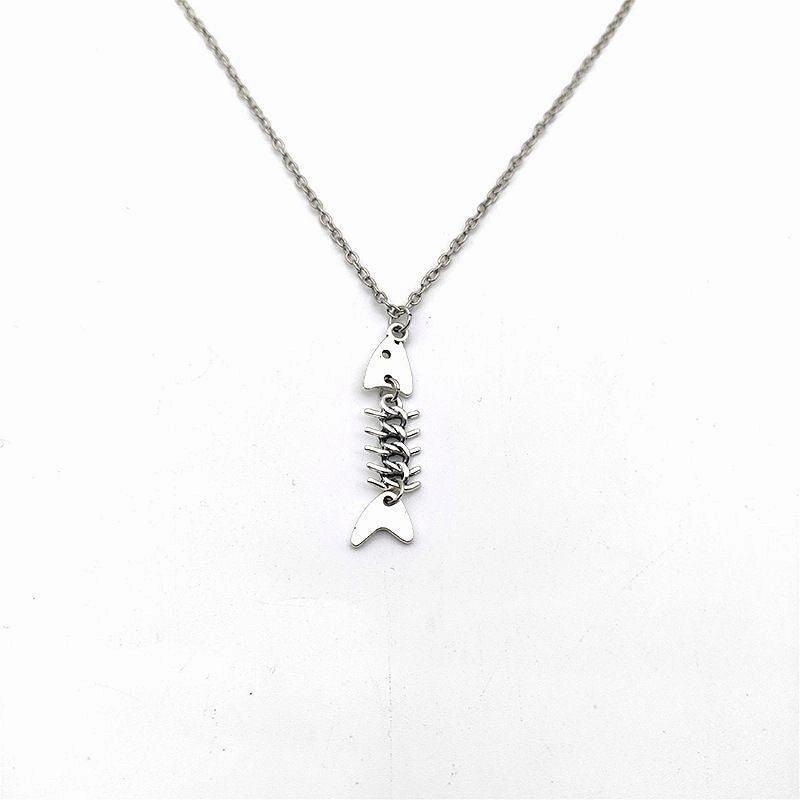 Wholesale Fashionable and Cool Fishbone Necklace Set Simple Personality Versatile Ancient Silver Earrings