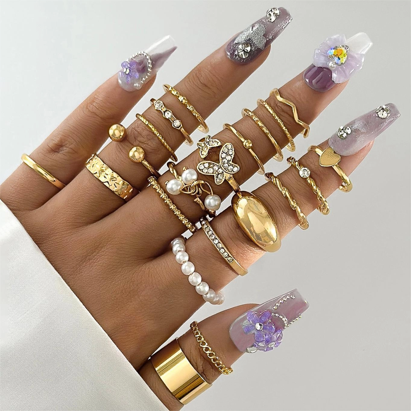 Wholesale Fashionable and versatile leaf heart personality geometric ring set