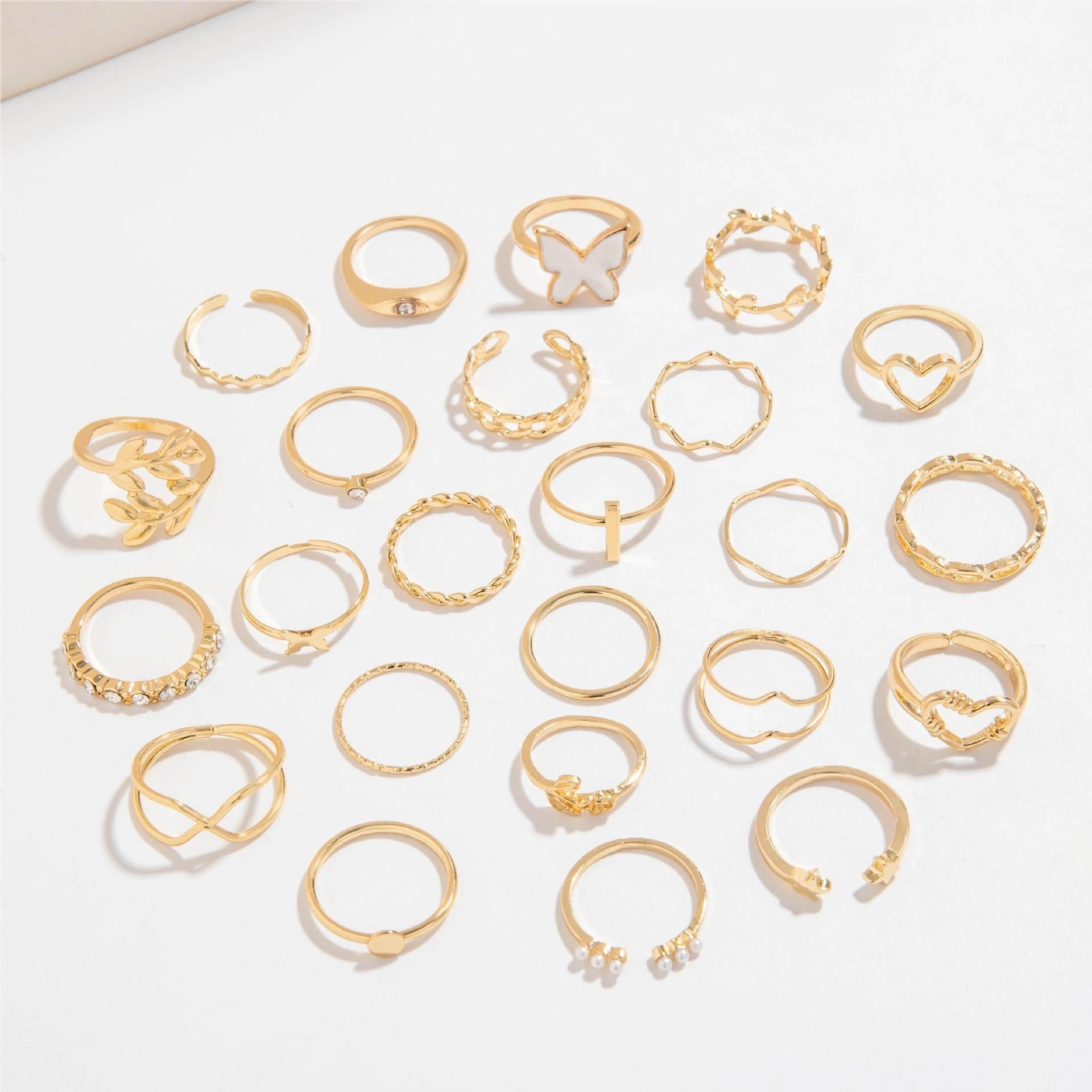 Wholesale Fashionable and versatile leaf heart personality geometric ring set