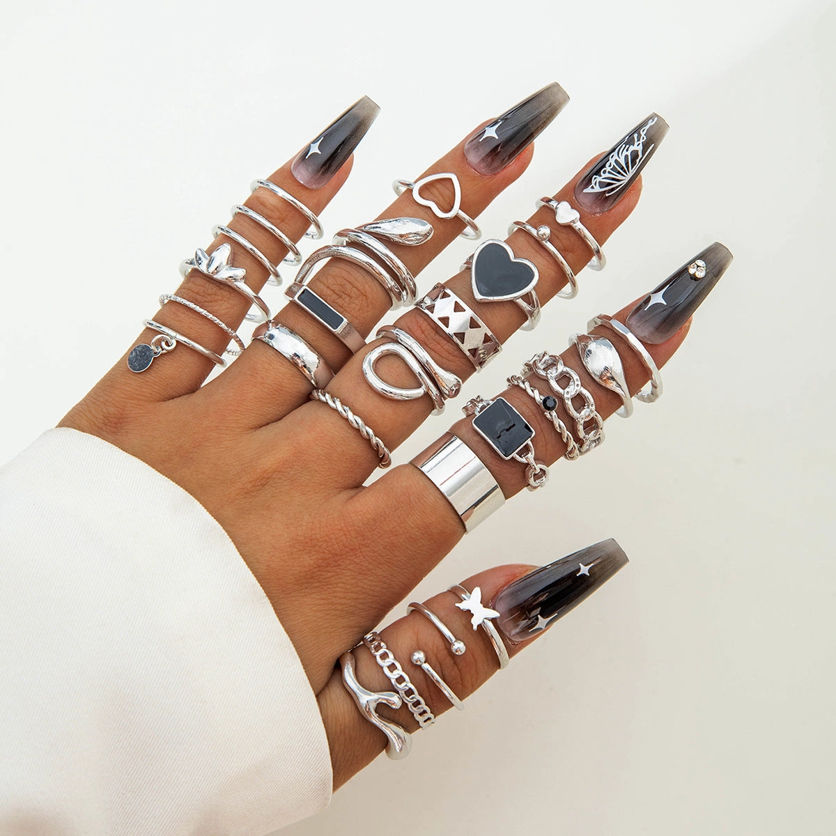 Wholesale Fashionable and versatile leaf heart personality geometric ring set