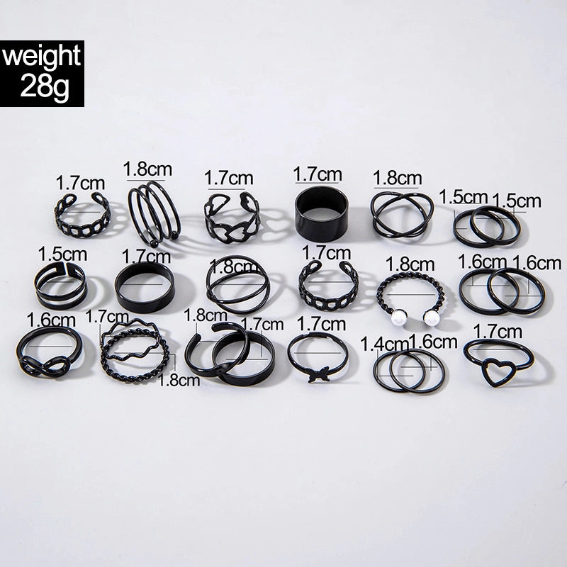 Wholesale Fashionable and versatile leaf heart personality geometric ring set