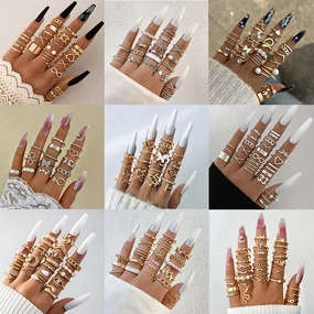 Wholesale Fashionable and versatile leaf heart personality geometric ring set
