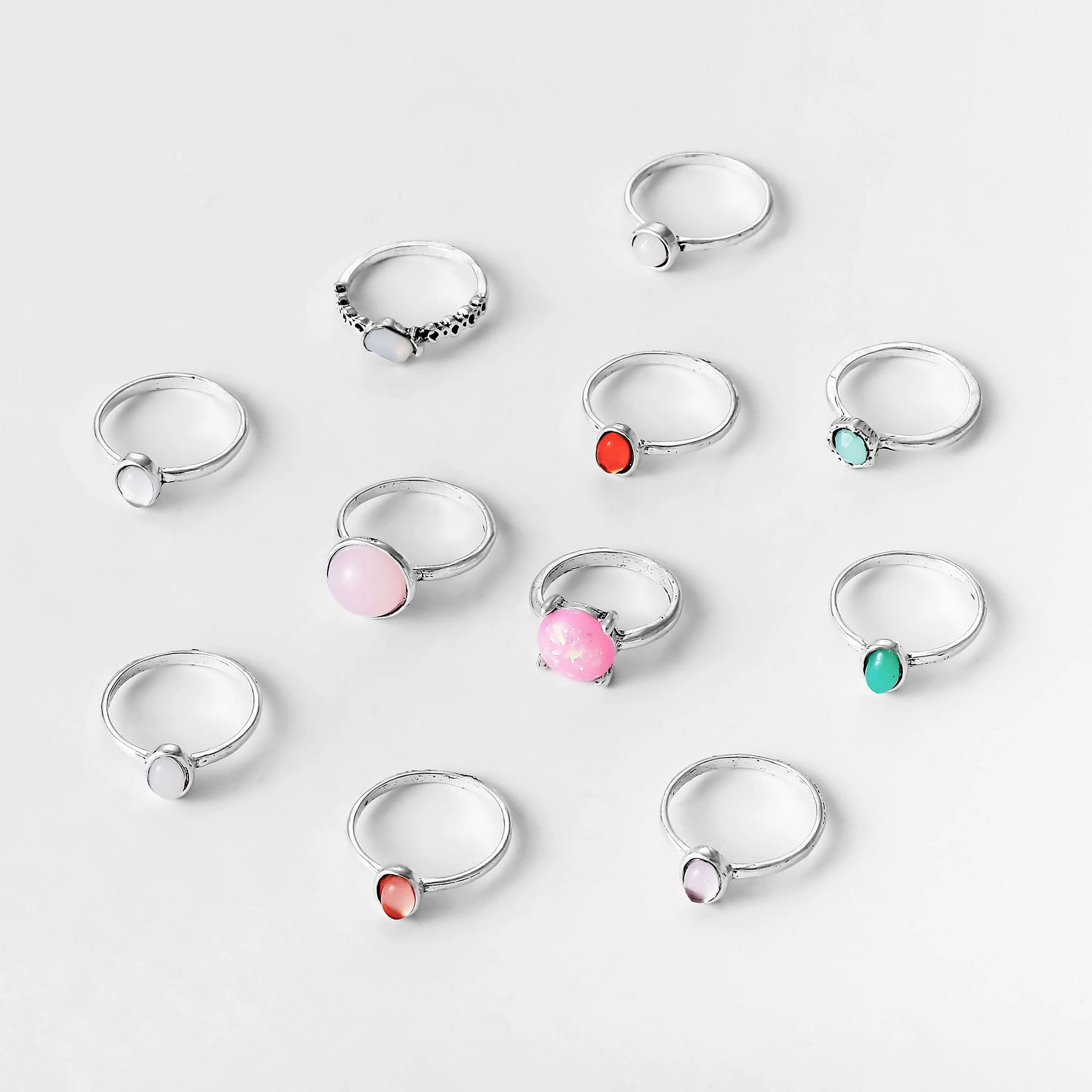 Wholesale Fashionable colorful candy-colored gemstone 11-piece ring set