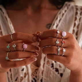 Wholesale Fashionable colorful candy-colored gemstone 11-piece ring set