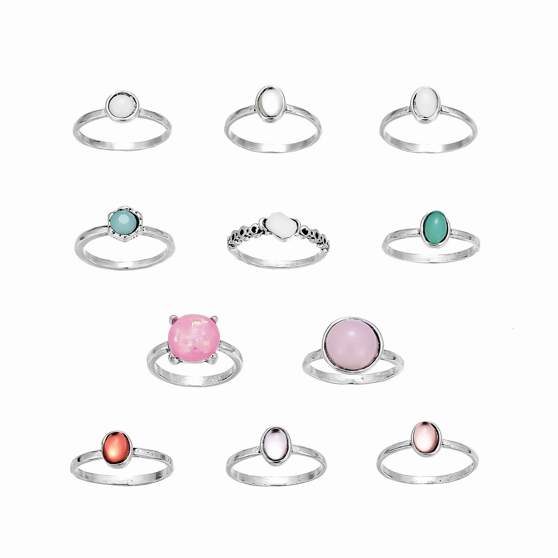 Wholesale Fashionable colorful candy-colored gemstone 11-piece ring set