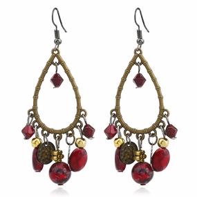 Wholesale Fashionable ethnic retro hollow water drop beaded tassel earrings