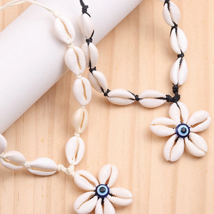 Wholesale Fashionable exaggerated devil eye shell pendant summer holiday style retractable necklace