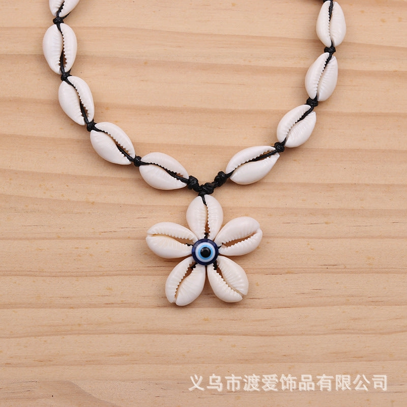 Wholesale Fashionable exaggerated devil eye shell pendant summer holiday style retractable necklace