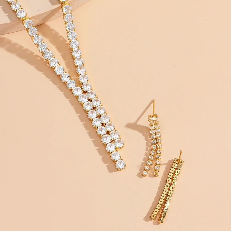 Wholesale Fashionable Zirconia Tassel Palace Style Earrings Necklace