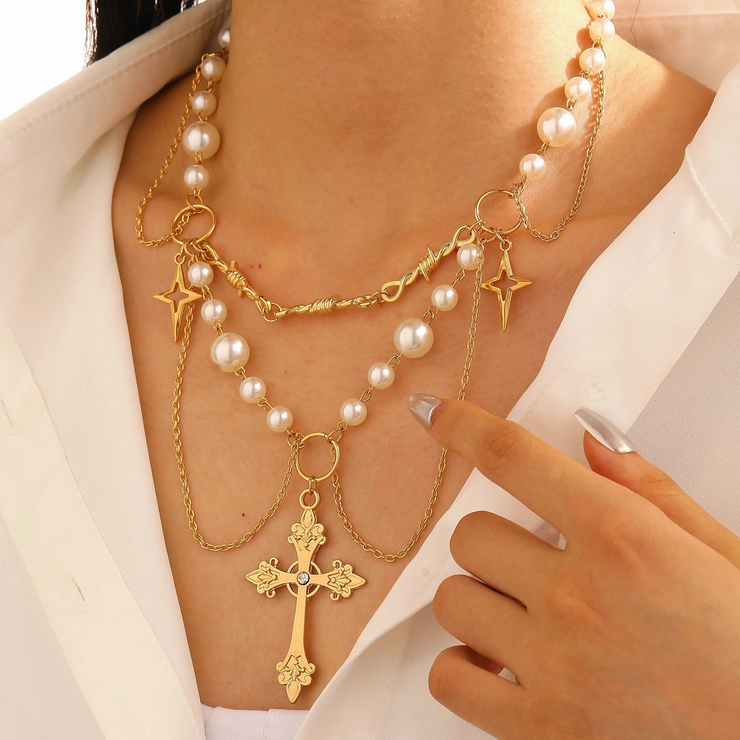 Wholesale Female Cross Creative Design Geometric Lockbone Punk Hip-hop Necklace Chain
