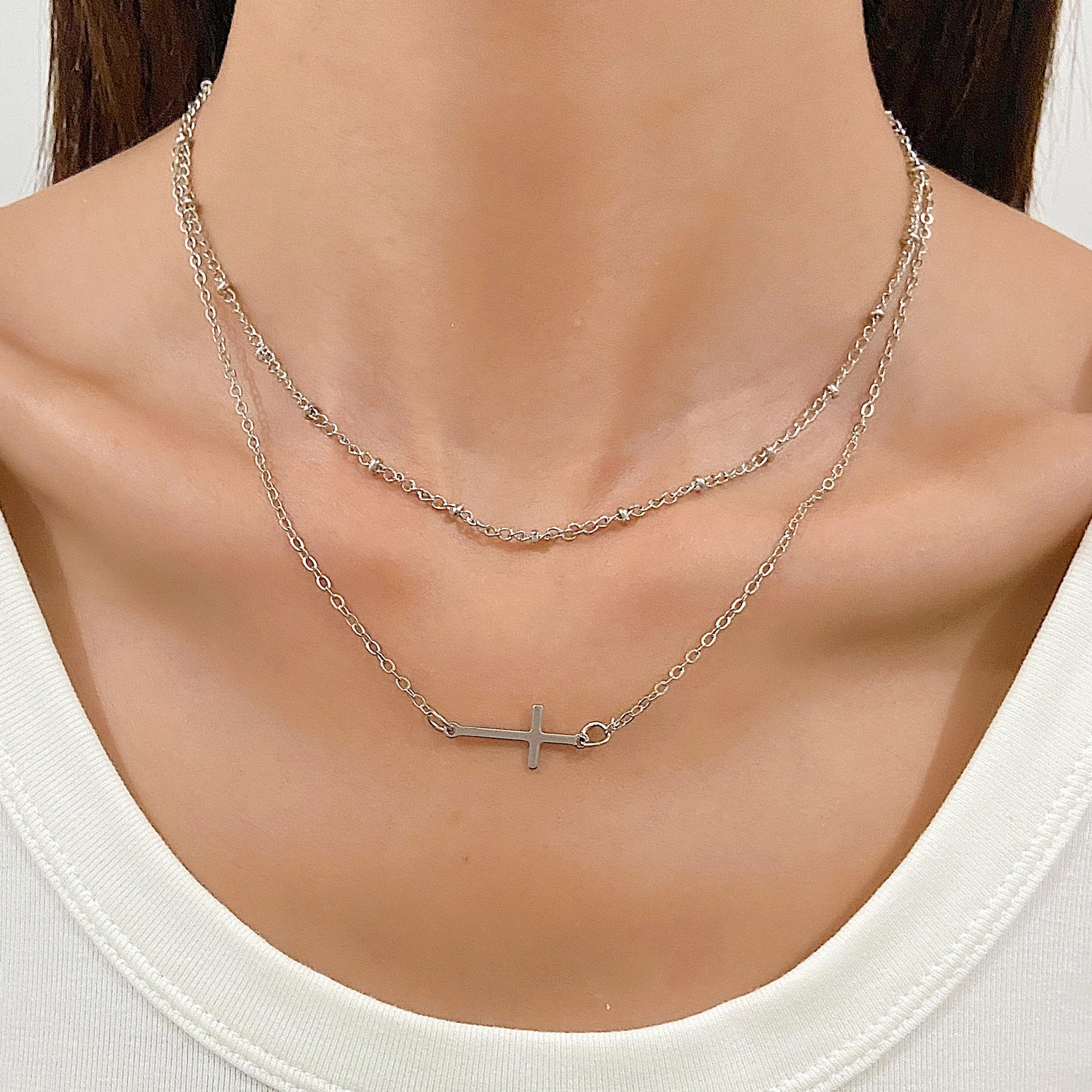 Wholesale Female Cross Creative Design Geometric Lockbone Punk Hip-hop Necklace Chain