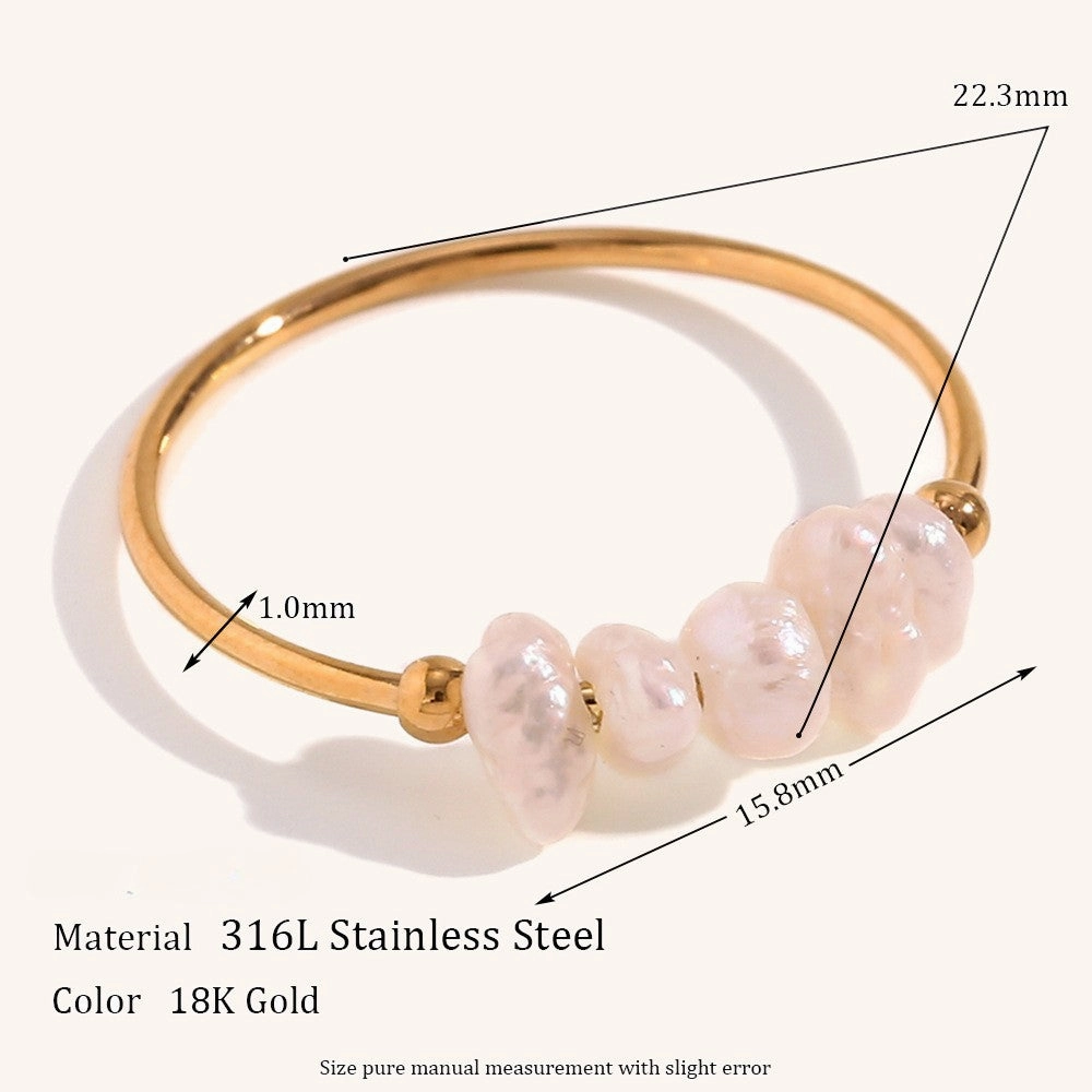 Wholesale Fine Freshwater Pearl Stainless Steel Gold Plated Ring