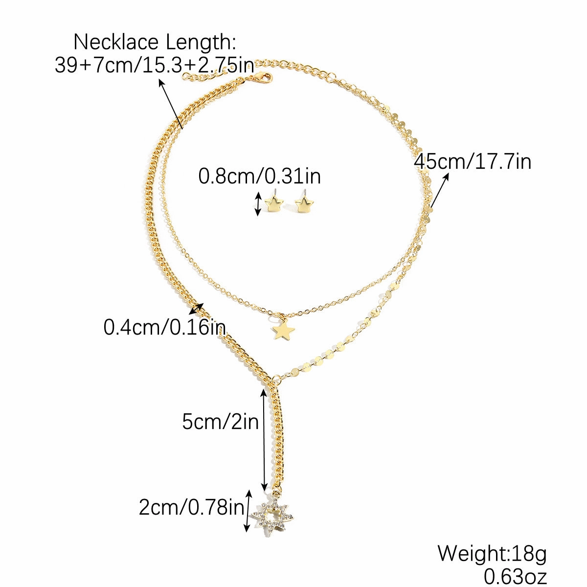 Wholesale Five-pointed Star Stacked Zircon Metal Multi-layer Necklace Jewelry Set