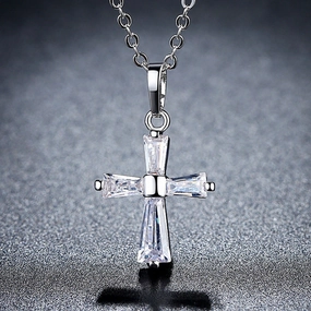 Wholesale Flash Diamond Holy Light Cross Necklace Copper
