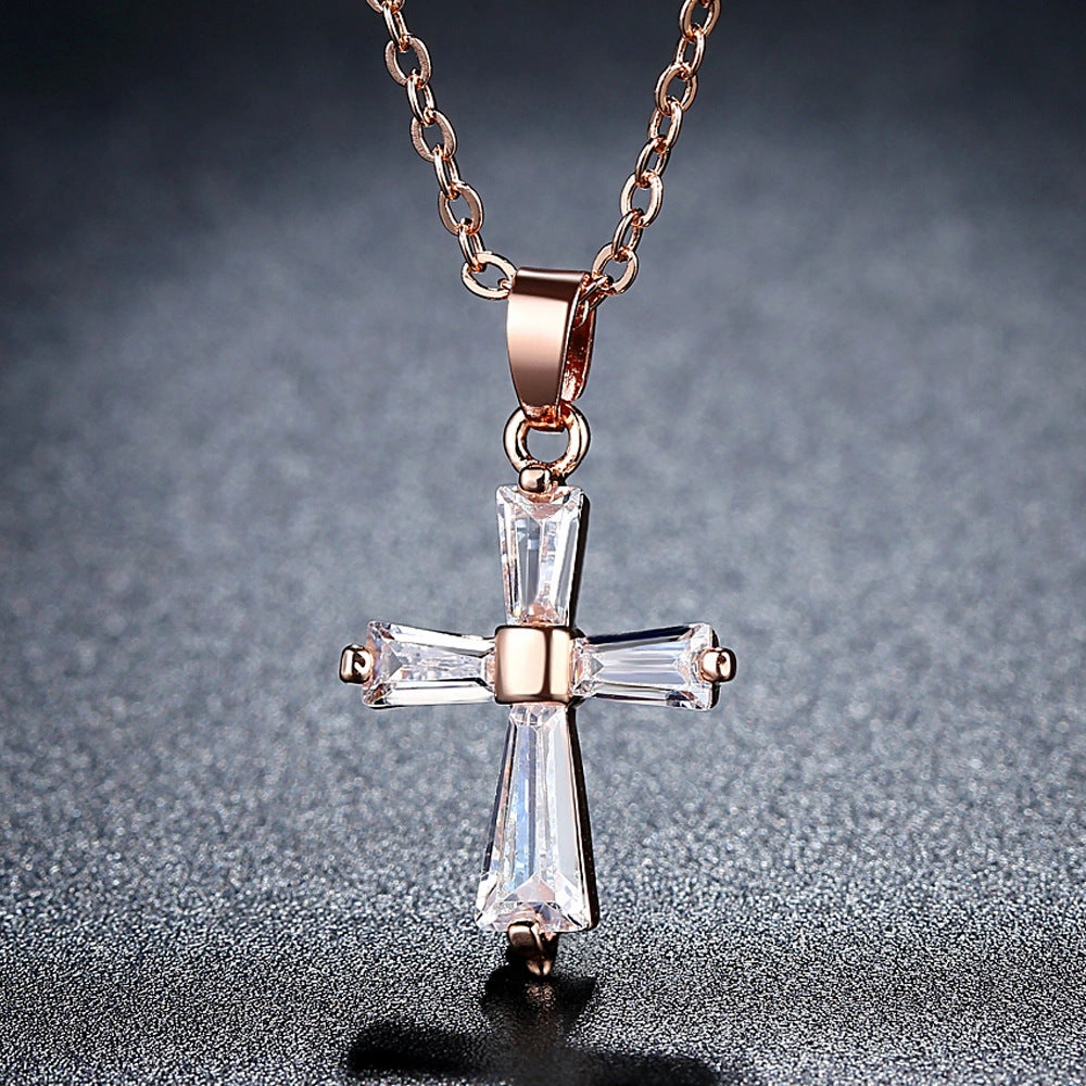 Wholesale Flash Diamond Holy Light Cross Necklace Copper