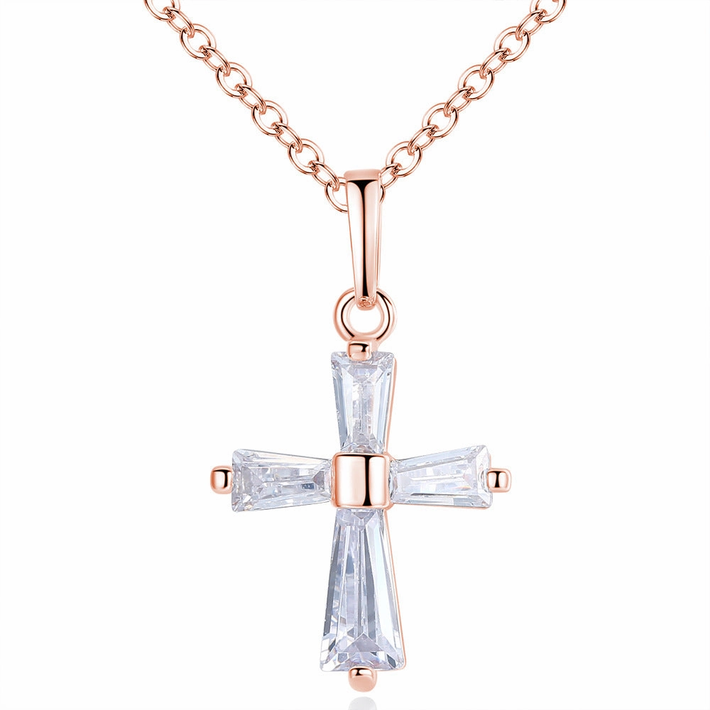 Wholesale Flash Diamond Holy Light Cross Necklace Copper