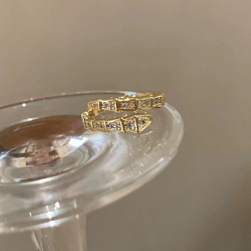 Wholesale Flash Diamond Spirit Snake-Shaped Ring Women's Ins Light Luxury Niche silver Open Finger Ring High-grade Texture Simple All-match Trendy Cool