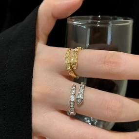 Wholesale Flash Diamond Spirit Snake-Shaped Ring Women's Ins Light Luxury Niche silver Open Finger Ring High-grade Texture Simple All-match Trendy Cool