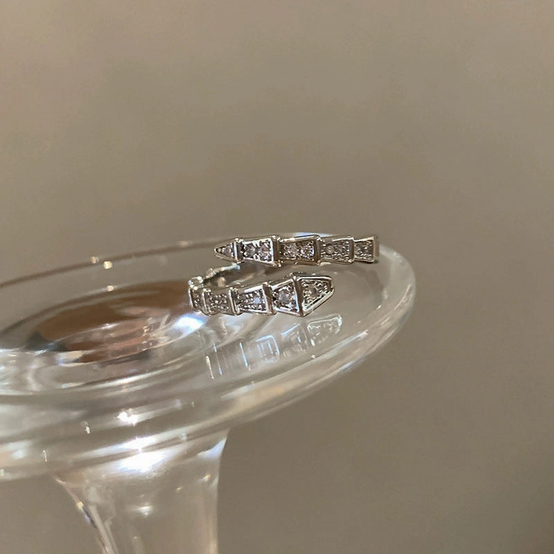 Wholesale Flash Diamond Spirit Snake-Shaped Ring Women's Ins Light Luxury Niche silver Open Finger Ring High-grade Texture Simple All-match Trendy Cool