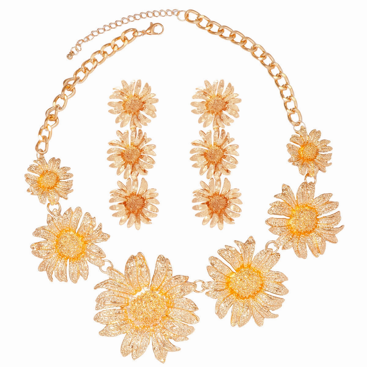 Wholesale Floral Chrysanthemum Alloy Earrings Necklaces Combination