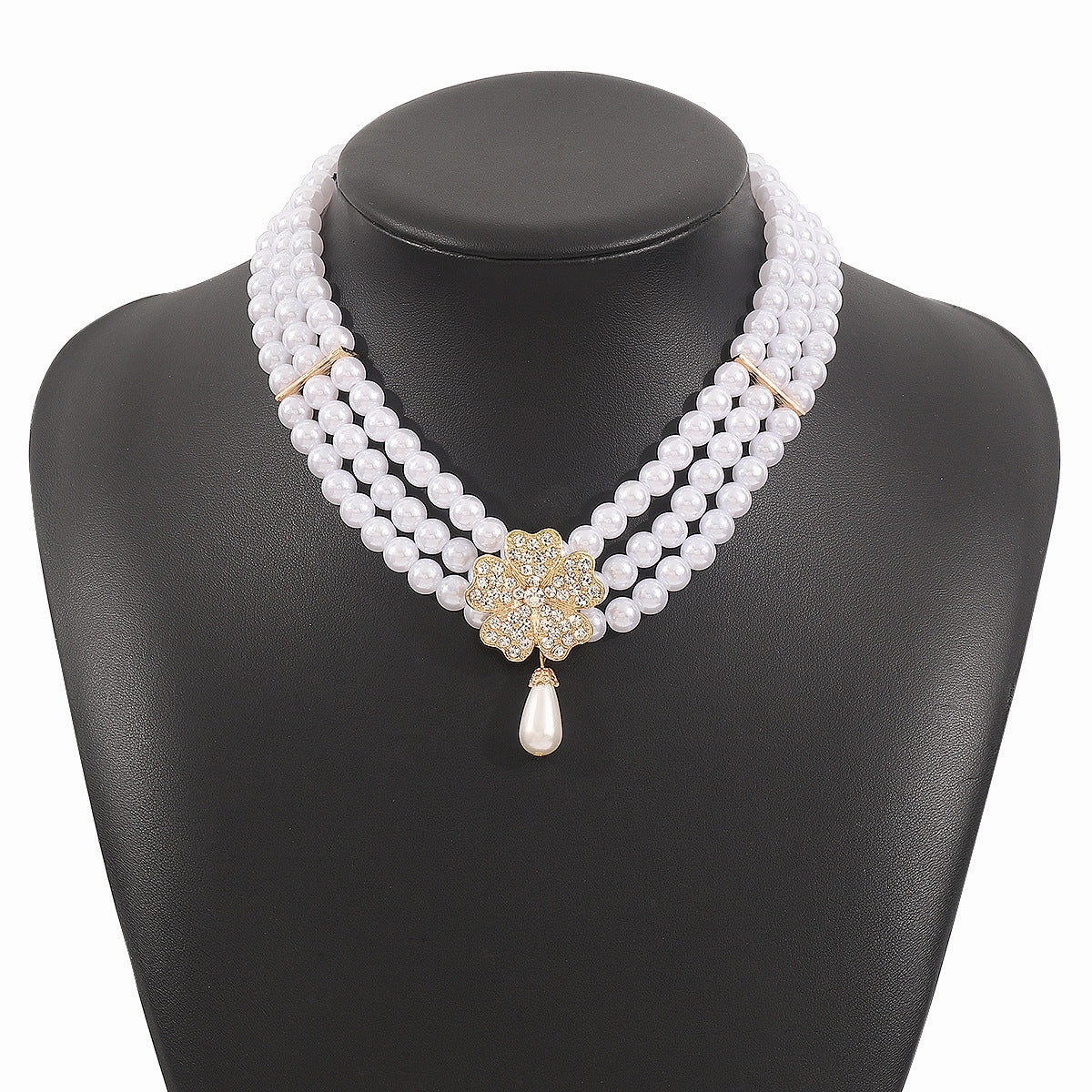 Wholesale Flower Diamond White Pearl Earrings Bracelet Necklace