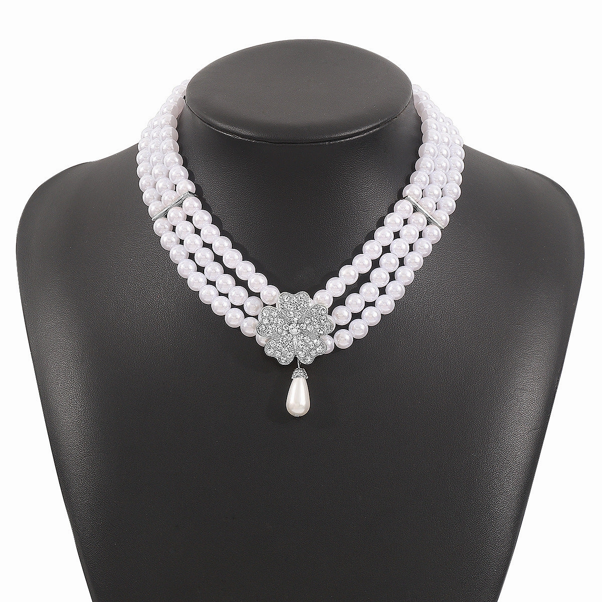 Wholesale Flower Diamond White Pearl Earrings Bracelet Necklace