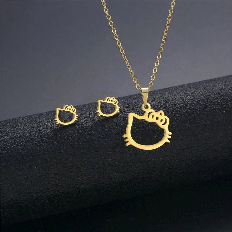 Wholesale Flower Dragonfly Stainless Steel Necklace Earrings Set