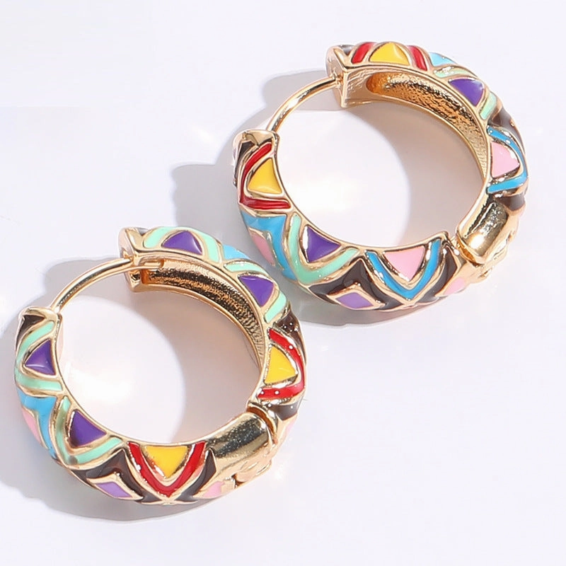 Wholesale Flower Enamel 14K Gold Plated Copper Earrings