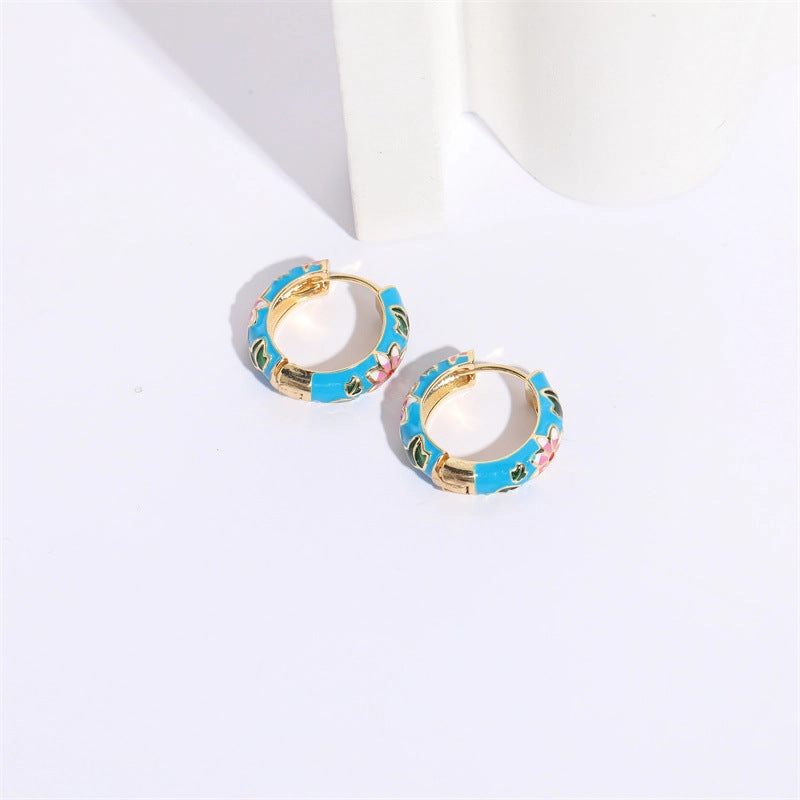 Wholesale Flower Enamel 14K Gold Plated Copper Earrings