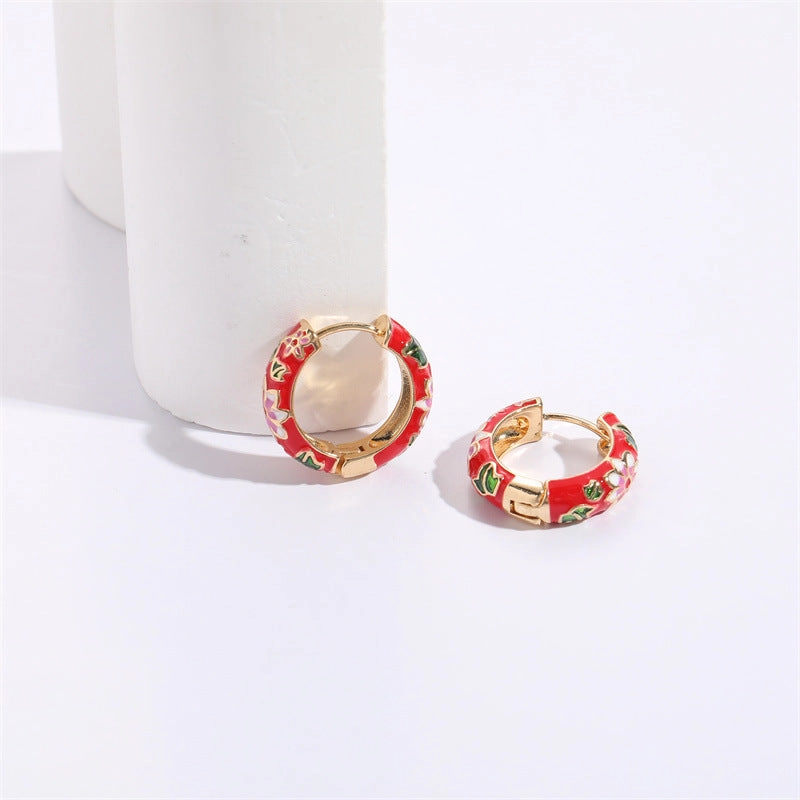 Wholesale Flower Enamel 14K Gold Plated Copper Earrings