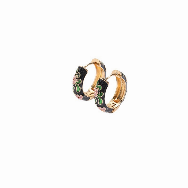 Wholesale Flower Oil Dripping Silver Needle Color Enamel 14K Real Gold Earrings