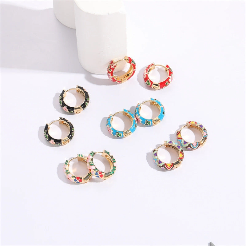 Wholesale Flower Oil Dripping Silver Needle Color Enamel 14K Real Gold Earrings