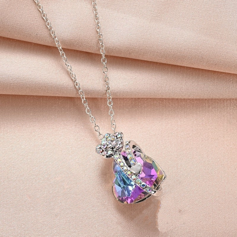 Wholesale Flower Wrap Multicolor Heart Diamond Pendant Necklace