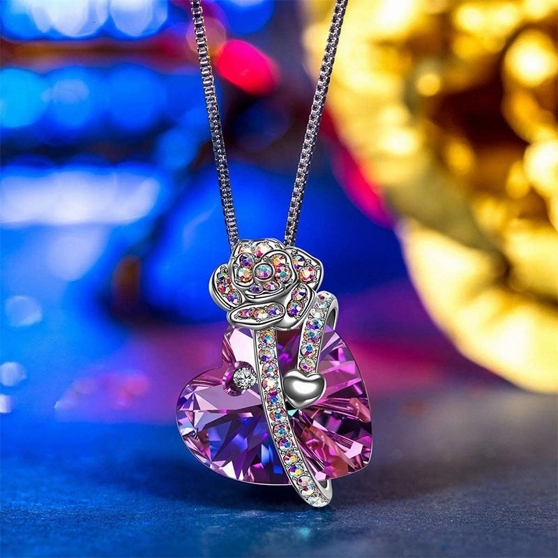 Wholesale Flower Wrap Multicolor Heart Diamond Pendant Necklace