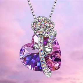 Wholesale Flower Wrap Multicolor Heart Diamond Pendant Necklace
