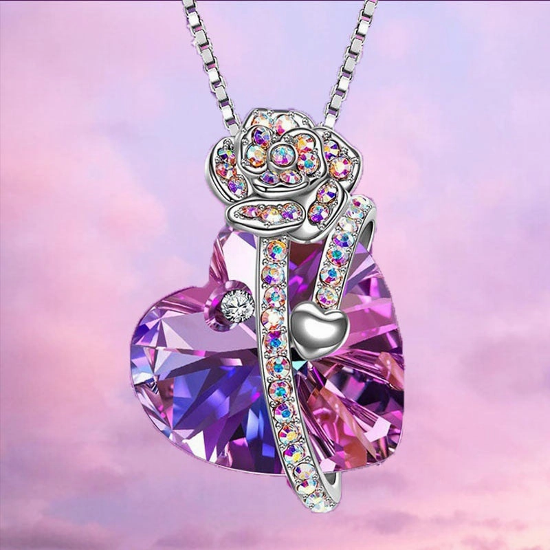 Wholesale Flower Wrap Multicolor Heart Diamond Pendant Necklace
