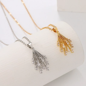 Wholesale Flower Zircon Simple Fan-Shaped Tassel Mini Skirt Necklace