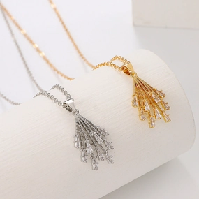 Wholesale Flower Zircon Simple Fan-Shaped Tassel Mini Skirt Necklace