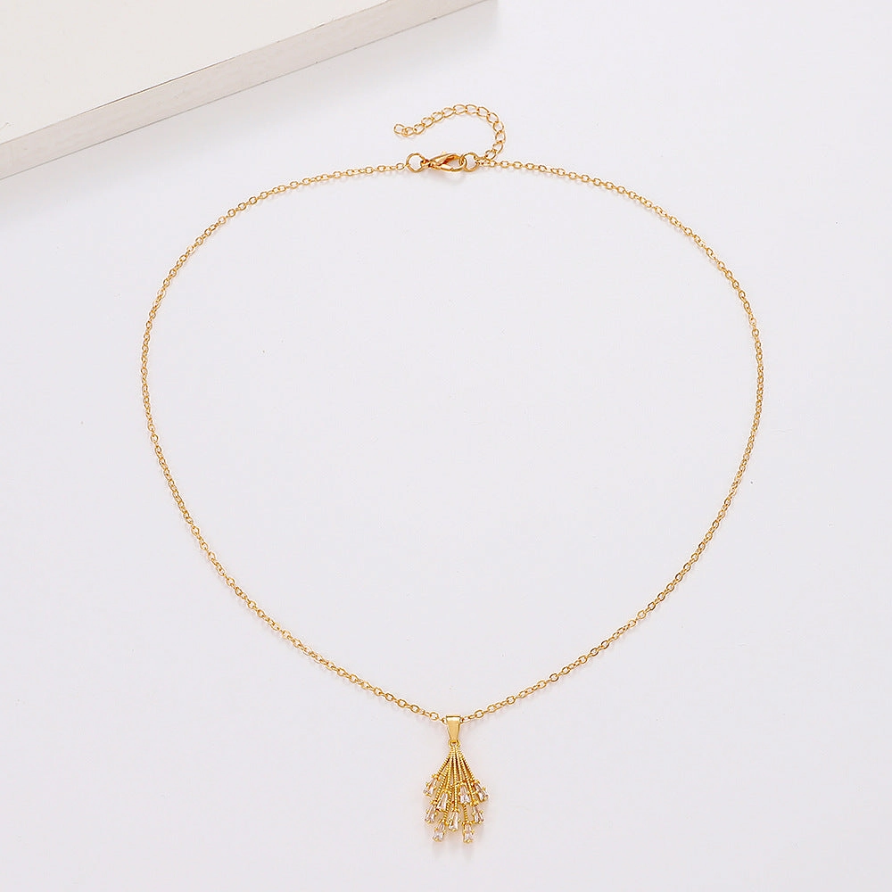 Wholesale Flower Zircon Simple Fan-Shaped Tassel Mini Skirt Necklace