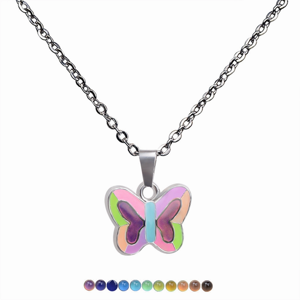 Wholesale Fluorescent Luminous Butterfly Heart Peace Pendant Temperature Sensitive Color Changing Necklaces