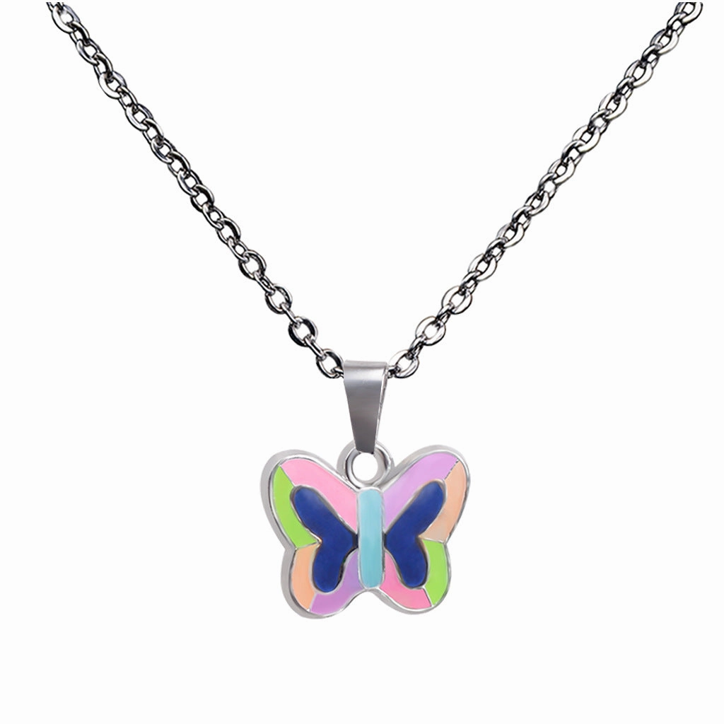 Wholesale Fluorescent Luminous Butterfly Heart Peace Pendant Temperature Sensitive Color Changing Necklaces