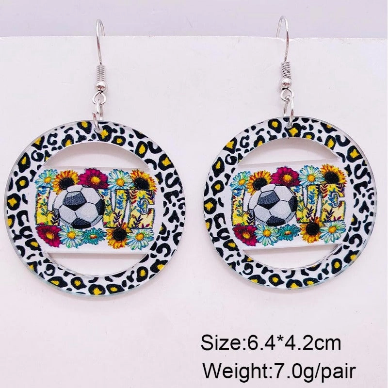 Wholesale Football Leopard Print Acrylic Earrings