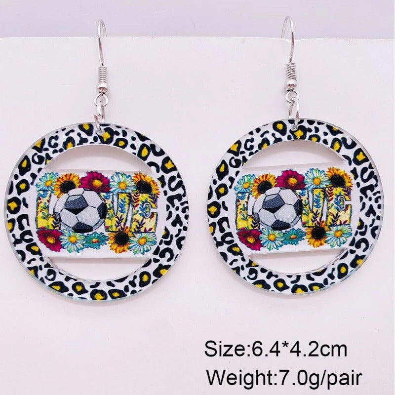 Wholesale Football Leopard Print Acrylic Earrings
